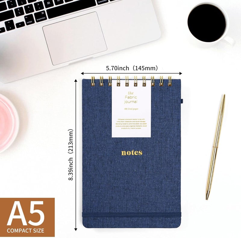 TSFPapier A5 Top Spiral Notebook – Hardcover Journal 160 Pages 100 GSM Thick Paper With Elastic Band & Pen Holder Steno Pads College Ruled Writing Notebooks for Work School Travel Dark Blue - Image 2